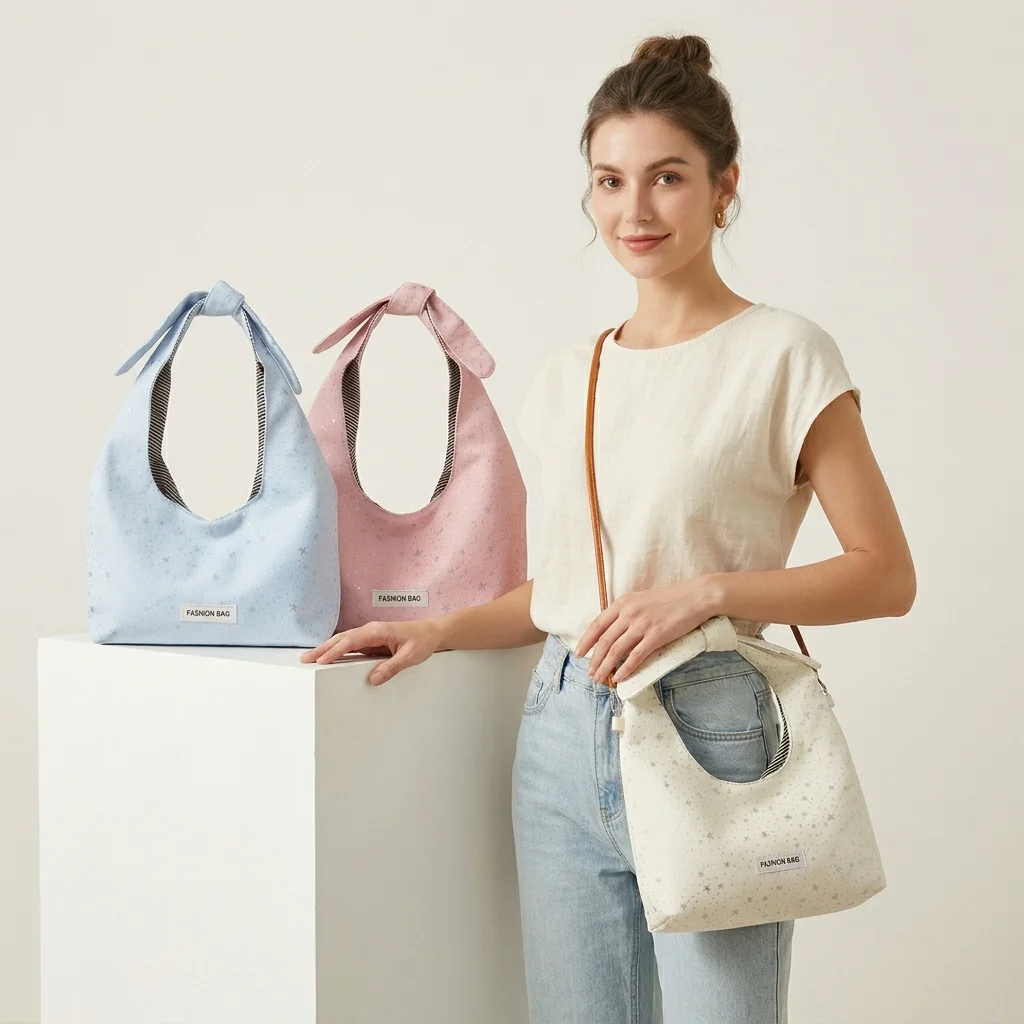 

Canvas Hobo Bag for Women Glitter Star Print Shoulder Purse Knot Handle Casual Tote Girls Small Crossbody Dumpling Bag 2026