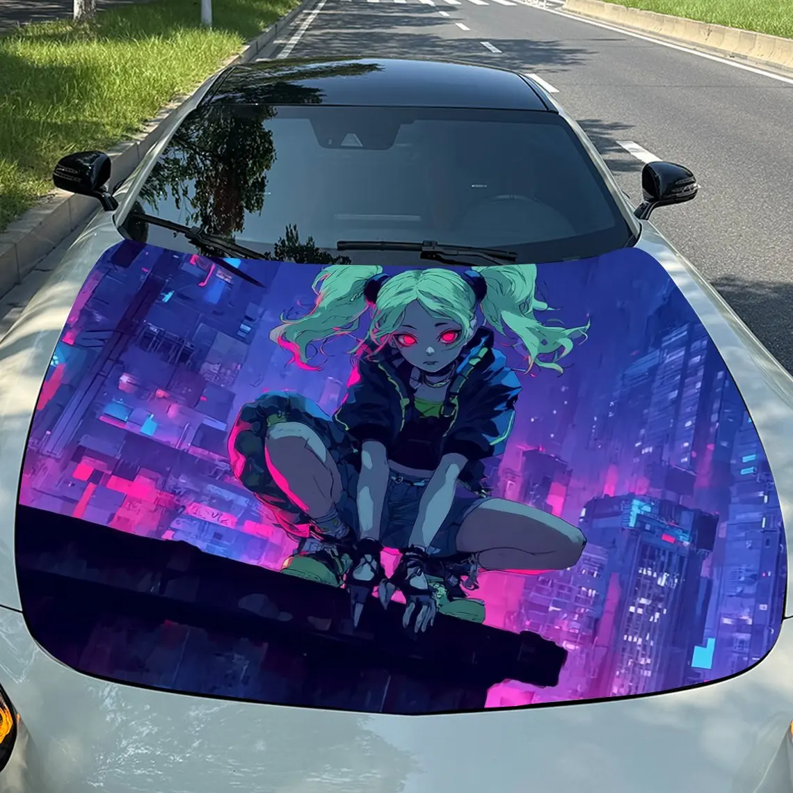 

Cyberpunk Style Girl Car Hood Vinyl Wrap - Self-Adhesive Scratch-Resistant Waterproof PVC Decal, Fit For Trucks & Cars, Durable