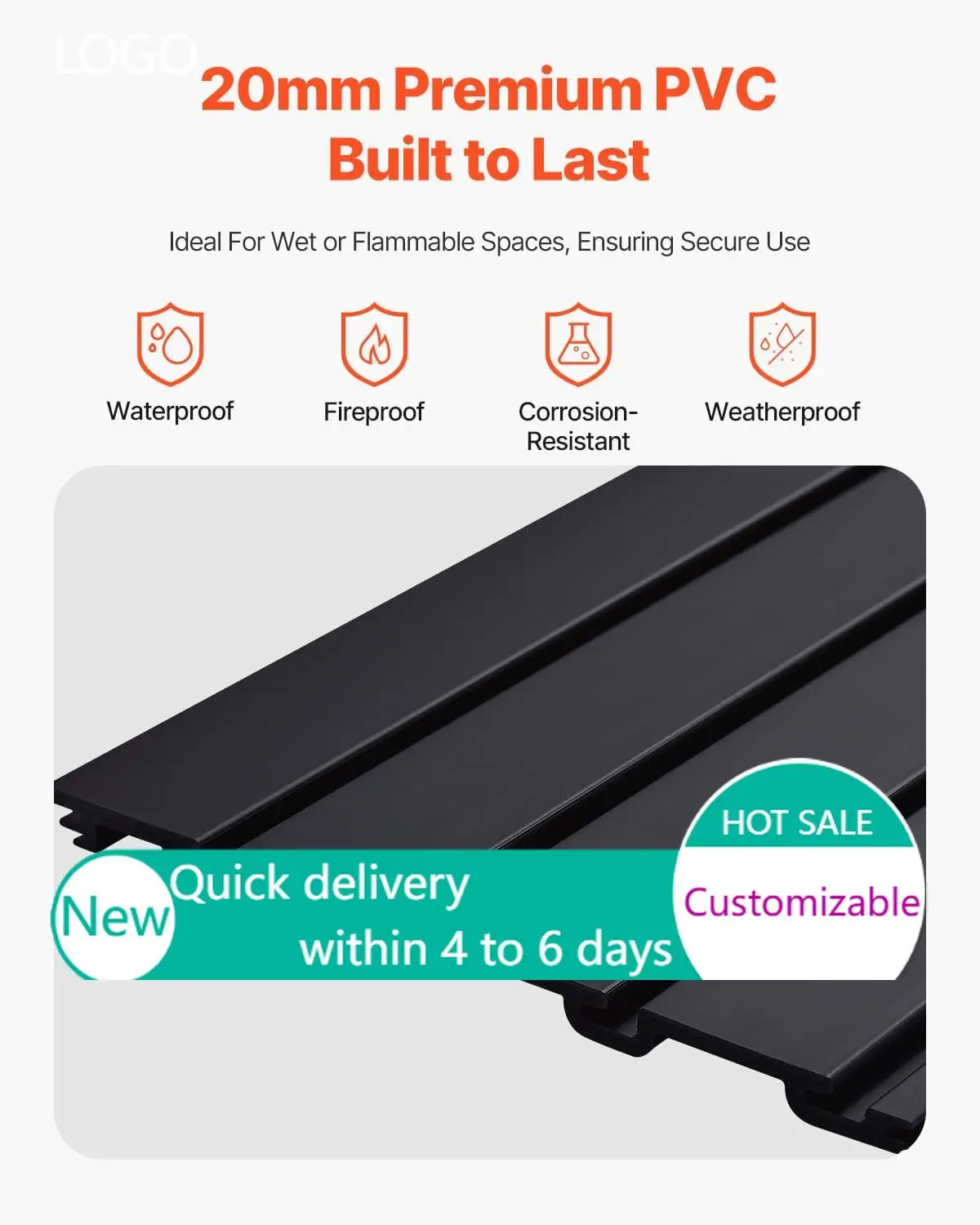Slat Wall Paneling, 8 x 4 ft, PVC Garage Slatwall without Accessories, Black Slat Wall Easy-to-Install Adjustable Slatwall