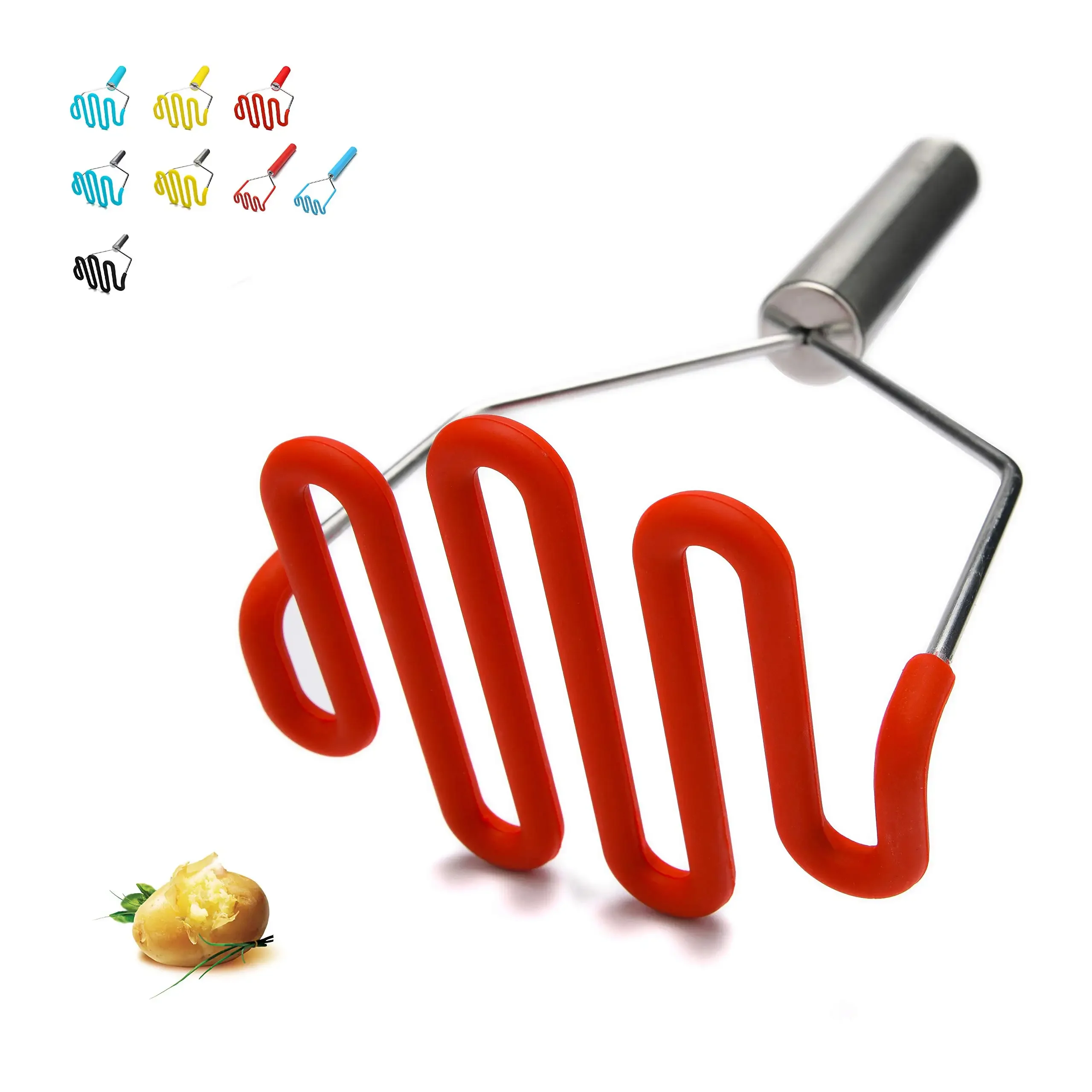 Silicone Food Premium Kitchen Metal Hand Mixer Pressure Potato Mash 304 Stainless Steel Potato Mash