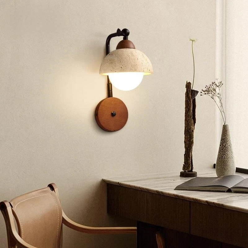 

Bedroom bedside wall lamp yellow travertine with switch wabi wind living room corridor aisle background wall light