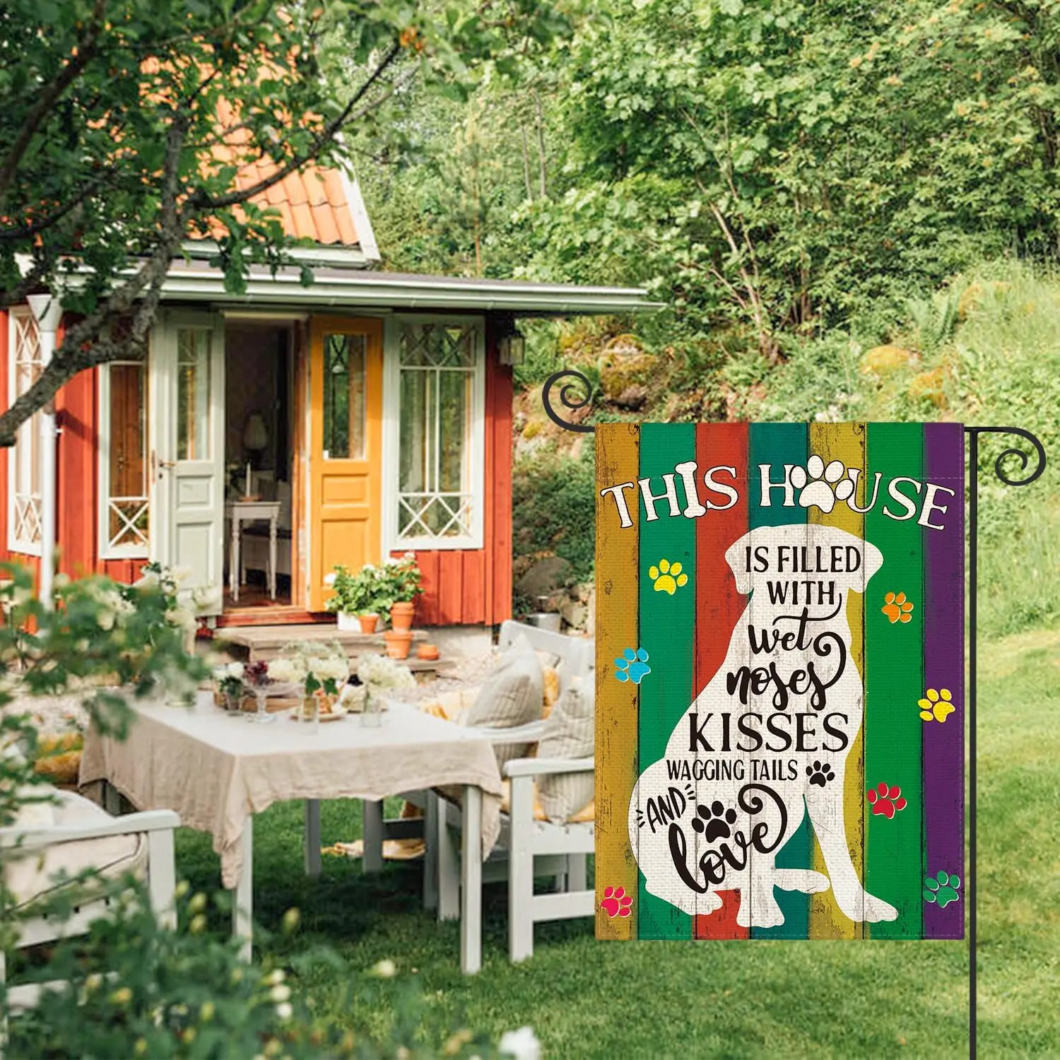 AVOIN colorlife Pawprints Pet Dogs Garden Flag 12x18 Inch Double Sided Outside, Burlap Farmhouse Wood Textures Yard Outdoor  llz