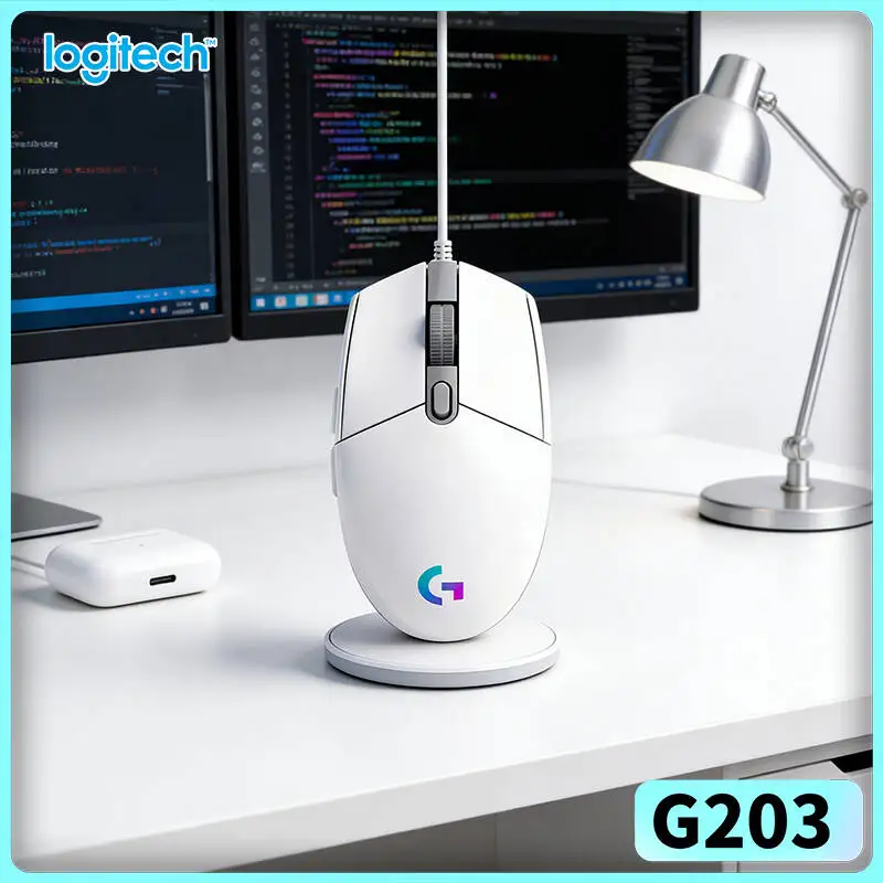 Logitech G203 LIGHTSYNC Wired Mouse Gaming-Grade 8000 DPI 16.8M RGB Colors 6 Buttons On-Board Memory Mac PC Accurate Fit