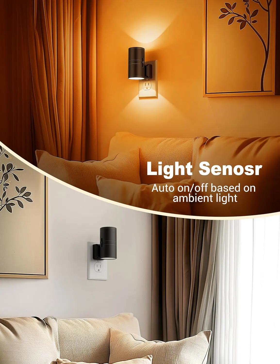 Modern LED Night Light Plug into Wall,Dusk to Dawn Sensor Adjustable Brightness Dimmable Night Lights for Hallway Bedroom Stairs