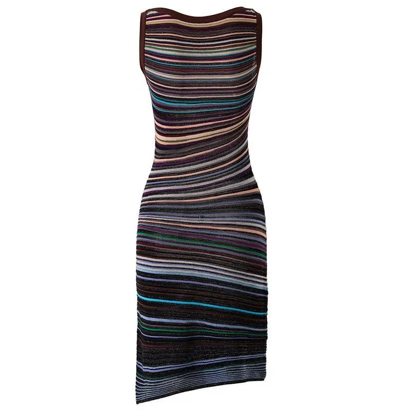 

Summer New Style Color Block Irregular Design Sleeveless Knitted Dress Slim Fit Vacation Dress Women's Fashion Simple Style