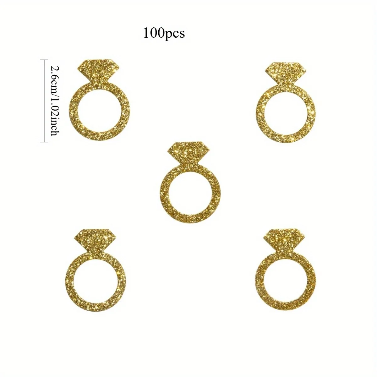 100 Stück goldenes Verlobungsring-Konfetti – funkelnde Tischdekoration für Junggesellenabschiede, romantische Feiern, Event-Accessoires – Detail 4
