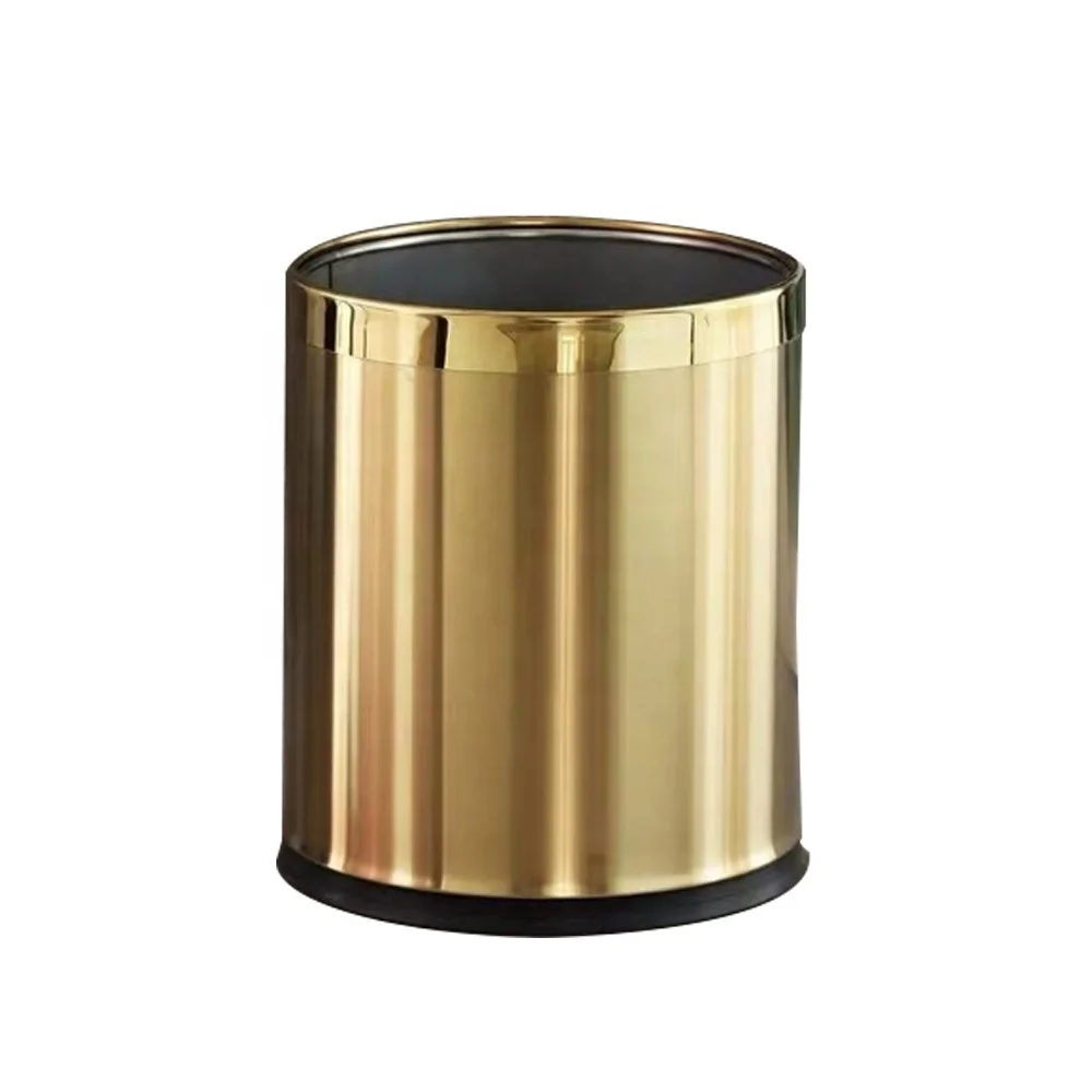 

Stainless Steel Gold Trash Can Double Layer 10L Waste Garbage Bin Without Lid