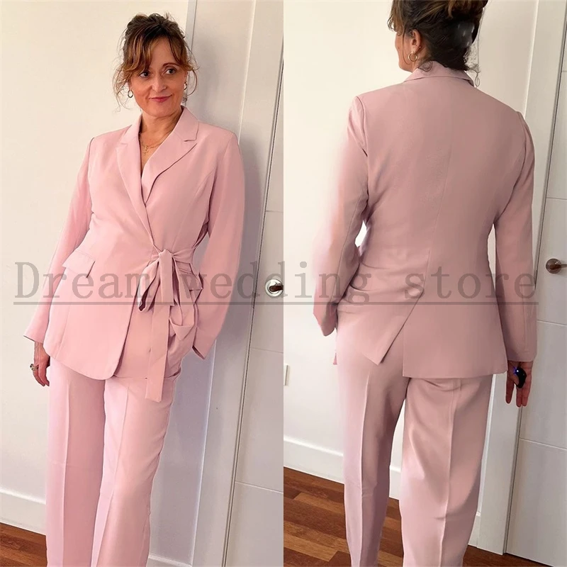 Conjunto de pantalón rosa para mujer, conjunto de 2 piezas, Blazer + pantalón recto, vestido de Madre de la novia, chaqueta de oficina hecha a medida