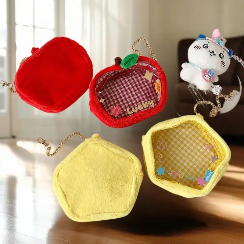 1 peça mini organizador de armazenamento saco apple estrela pelúcia itabag bonito bolsa de moedas chaveiro carteira brinquedo transparente
