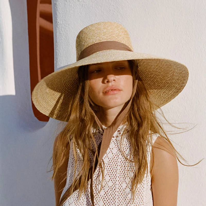 Fashion Flat Top Big Brim Beach Hats For Women Luxury Designer Brand Straw Sun Hats Large Wedding Hat Summer Bucket Hats