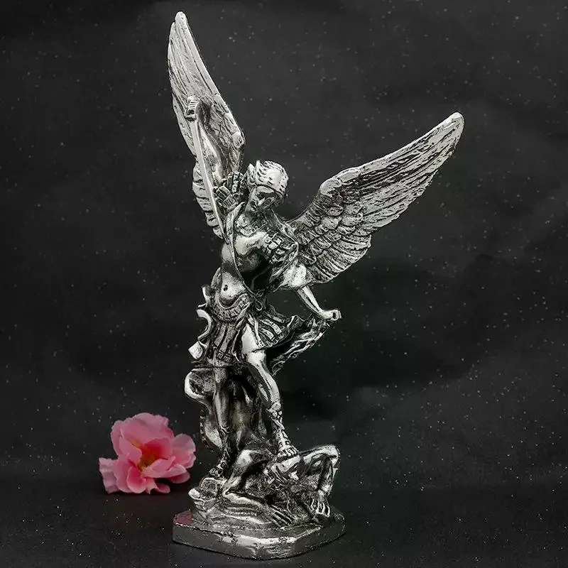 San Miguel Arcangel Statue Retro Bronzed Saint Michael Angel Resin Figurine Home Blessing Decoration Desktop Ornaments