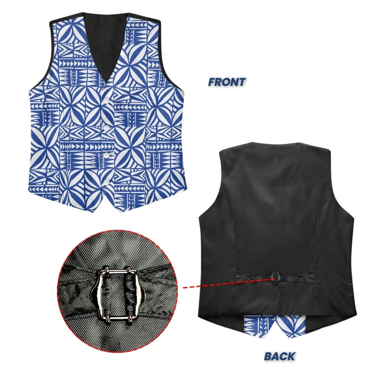 Custom Polynesian Tribal Blue Tapa Samoan Print Suit Vest for Men Luxury Wedding Prom Waistcoat for Tuxedo Groom Men Clothing