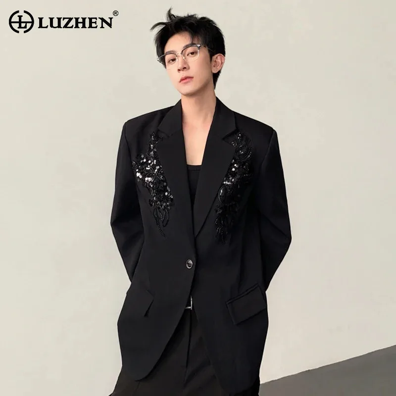 LUZHEN Shoulder Pad Coat Blazer Sequin Men's Patchwork Luxury 2026 New Elegant Handsome Luxury High Quality Male Clothes JY9058