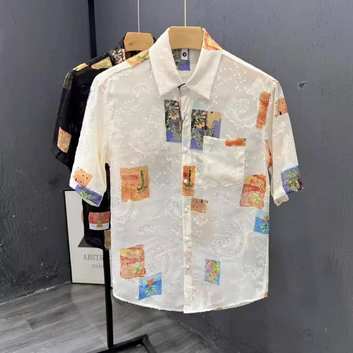 

Summer thin short-sleeved shirt men's versatile casual vacation island flower shirt
