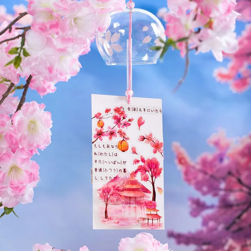 Paket 6 Gulungan - Set Stiker Pita Bertema Arsitektur Bunga Sakura - Seri Lagu Cinta Bunga Sakura - Tahan Air, Potongan Bentuk Bunga Sakura, Perekat Sendiri - Cocok untuk Scrapbooking, Junk Journal, dan Stiker Kolase Planner