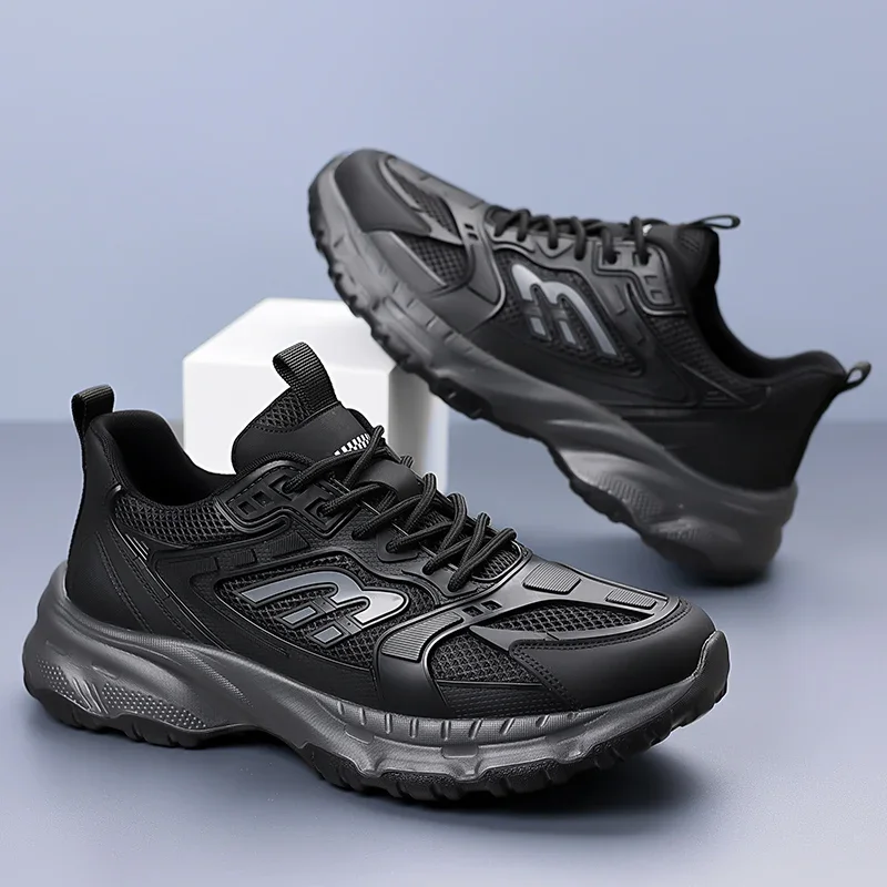 

Men's Autumn New Arrival Black Leather Shoes - Breathable Thick-Sole Stylish Sneakers, Casual & Sporty