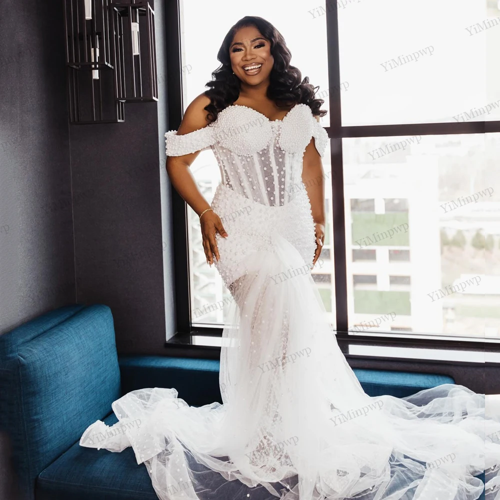 

Customized Beaded Sweetheart Off Shoulder Sexy Bridal Shower Bride Robe Straight Pearls Wedding Gowns With Shawl Customized