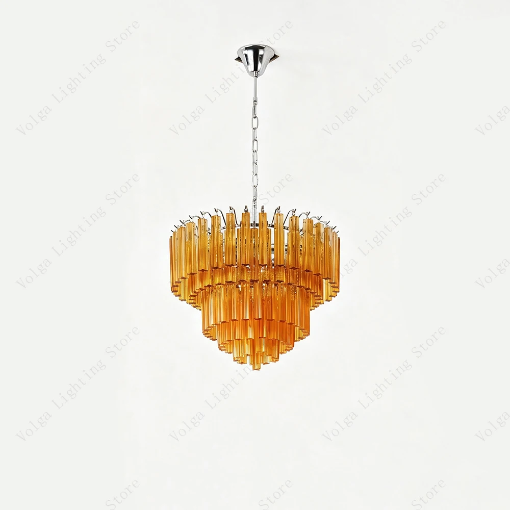 Home Upgrade Living Room Amber Crystal Pendant Lights, Luxury Vintage Glass Chrome Chandelier for Dining Room Foyer Decoration