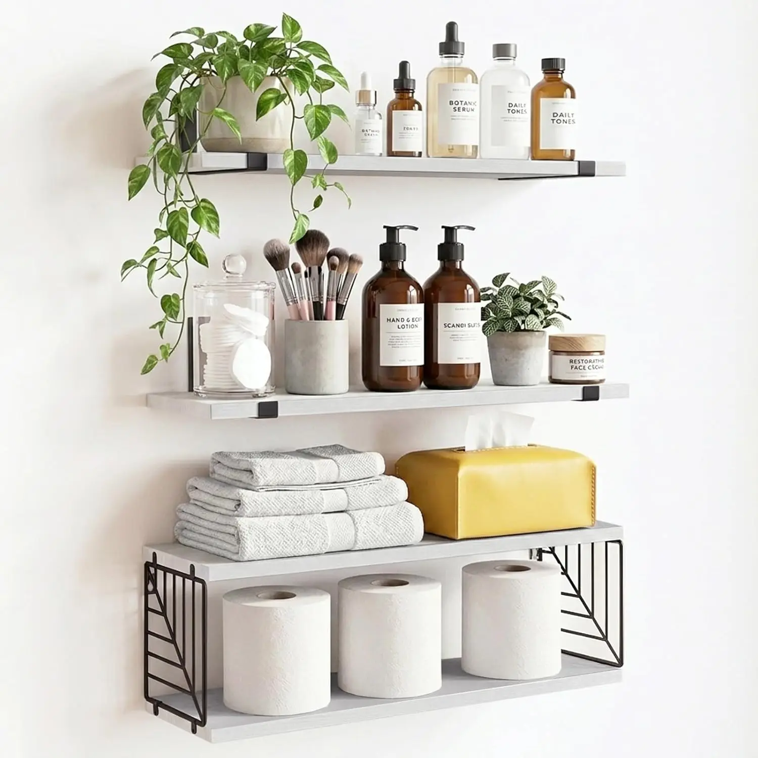 

3+1 Tier Bathroom Floating Shelves Over Toilet, 15.8in Farmhouse Rustic Wood Shelves, Wall Decor for Bathroom, Living R