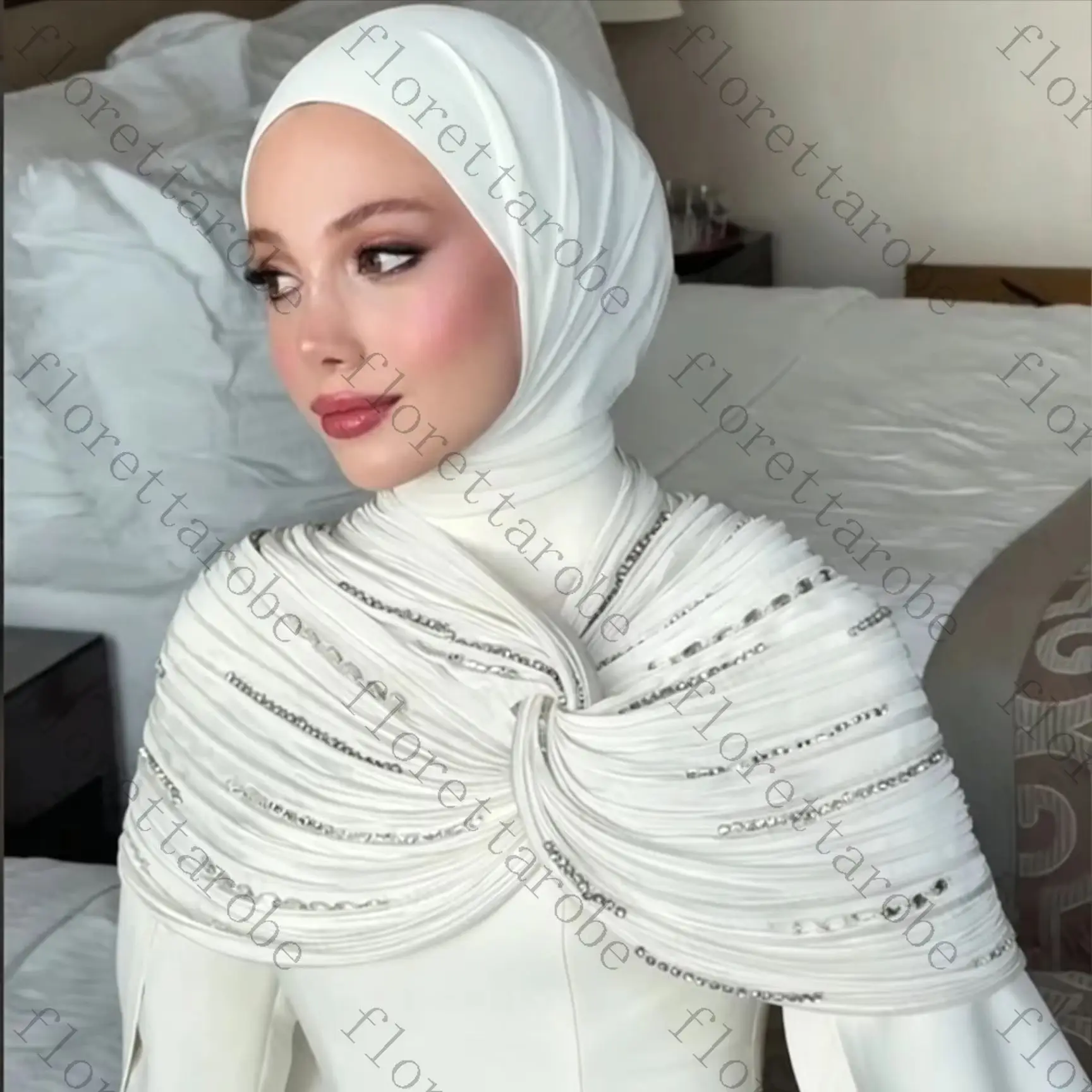 

Customized Muslim Wedding Dresses Modern Long Sleeve High Neck Mermaid Bridal Dress Detachable Cape Beaded Brides Gowns for 2026