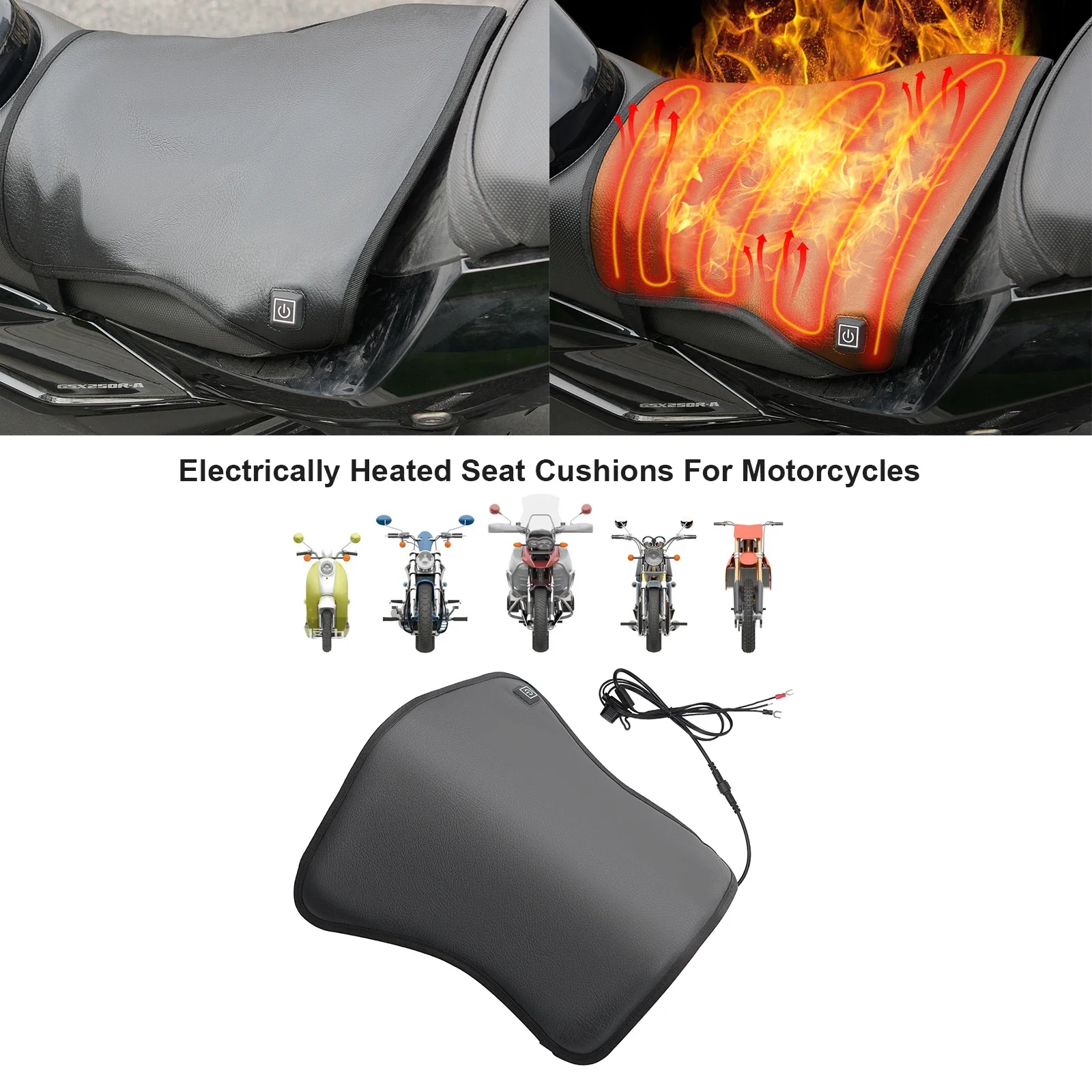 12V Motorcycle Electric Heating Seat Cushion Three Speed Temperature Control Winter Warmer Riding Anti-slip Heating Seat Pads