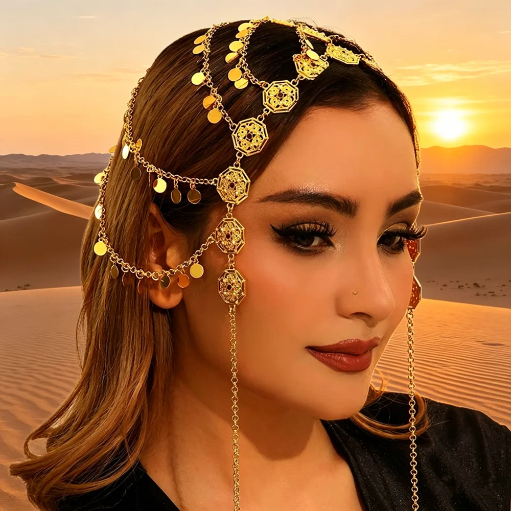 Middle East Court Style Headpiece Halloween Belly Dance Stage Performance Accessories Ethnic Style Photo Dance Party Bride Headw