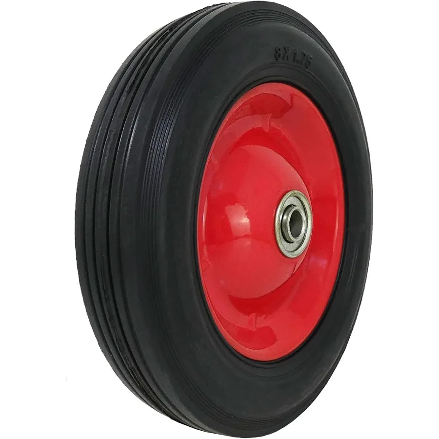 

9636 8Inch SemiPneumatic Rubber Tire Steel Hub with Ball Bearings Ribbed Tread 1 2Inch Bore Centered Axle