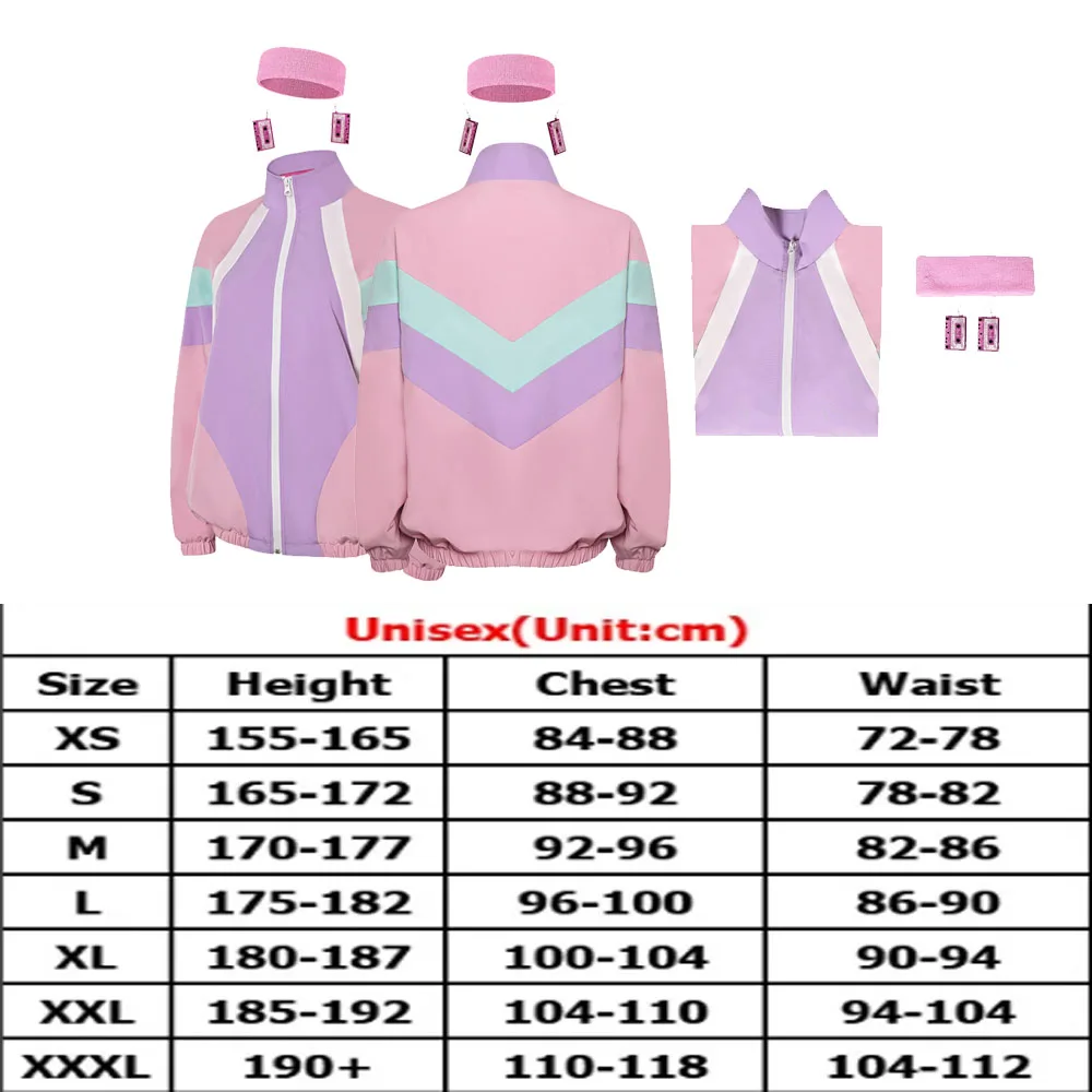 여성용 80 년대 코스프레 재킷, 바람막이 경량 컬러 블록 봄버 코트, 캐주얼 재킷, 코스튬 할로윈 카니발 파티 세트