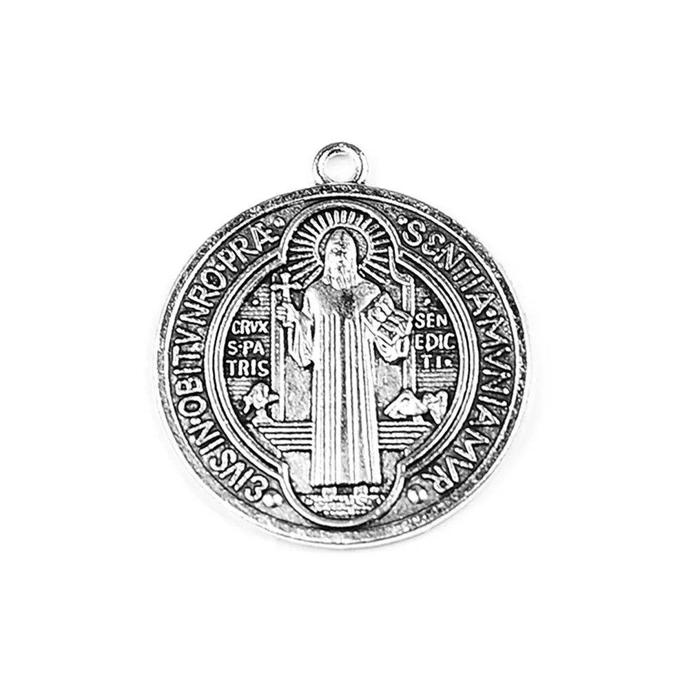 Zinc alloy jewelry accessories hanging single ring metal tag Saint Benedict Italy pendant Saint Benedict.