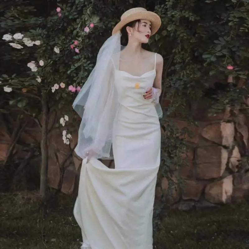 Vestido De novia bohemio De estilo francés, Súper Hada, vestido De novia De satén, vestido sencillo De fiesta De graduación, bata De boda personalizada