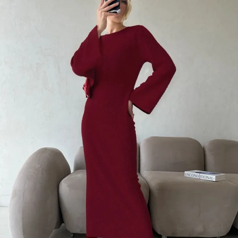 فستان طويل محبوك فضفاض كبير الحجم