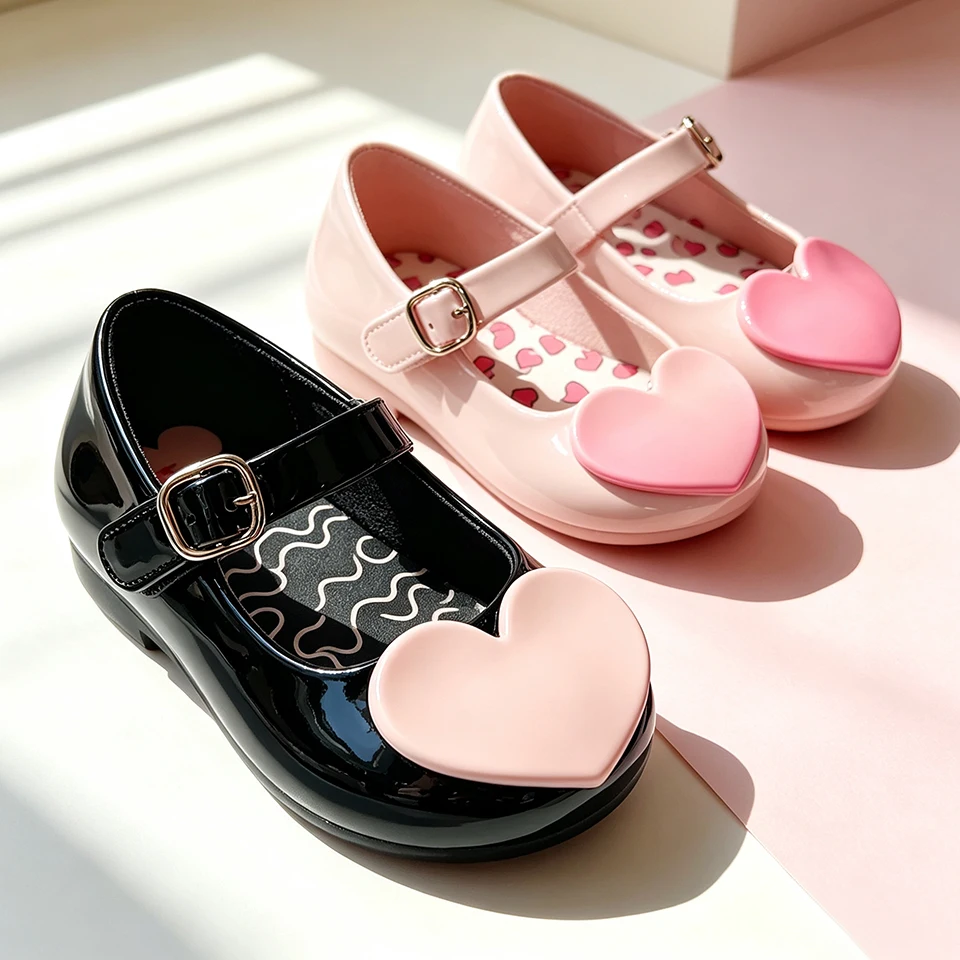 3D Heart Accent Princess Flats Toddler Girls Mary Jane Dress Shoes Formal & Casual Versatile Elegant Party Kids Fashion Sandals