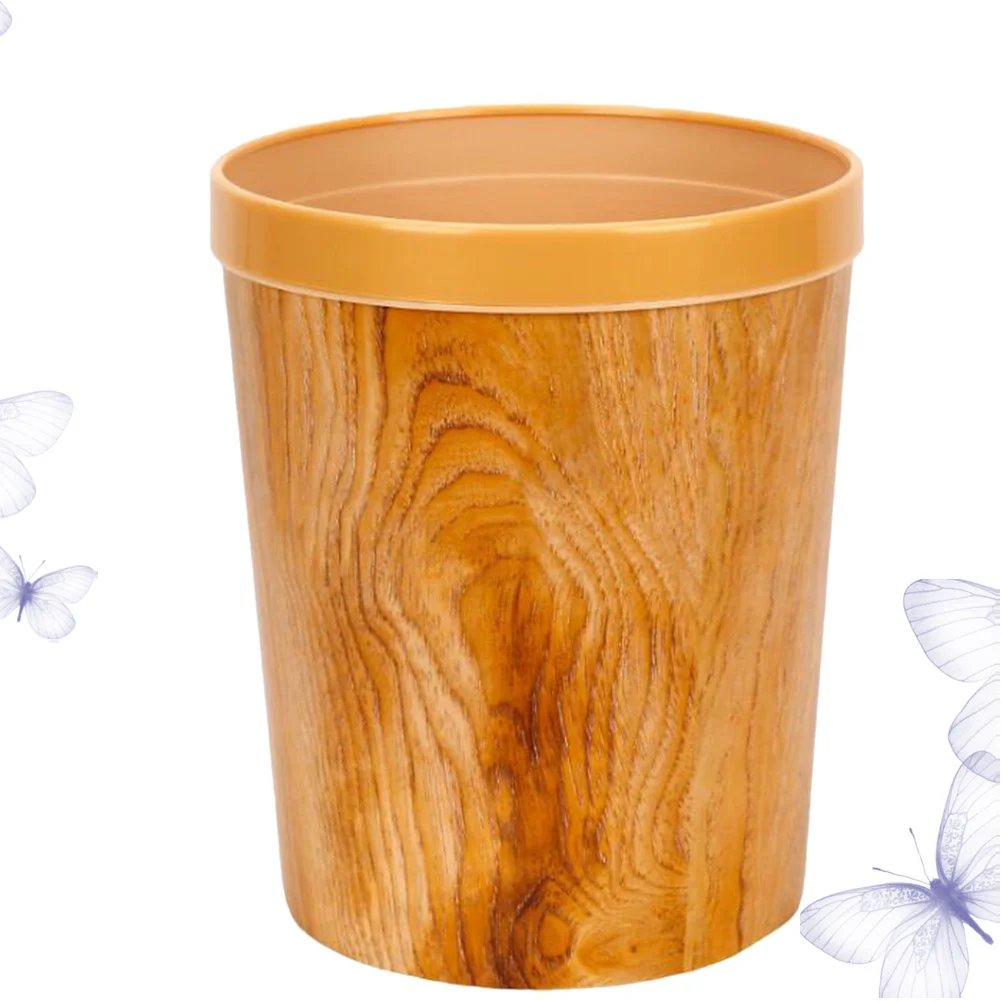 

12L Garbage Bin Imitation Wood Grain Round Storage Box Trash Can Organizer Desk Storage Basket (Wood Color)
