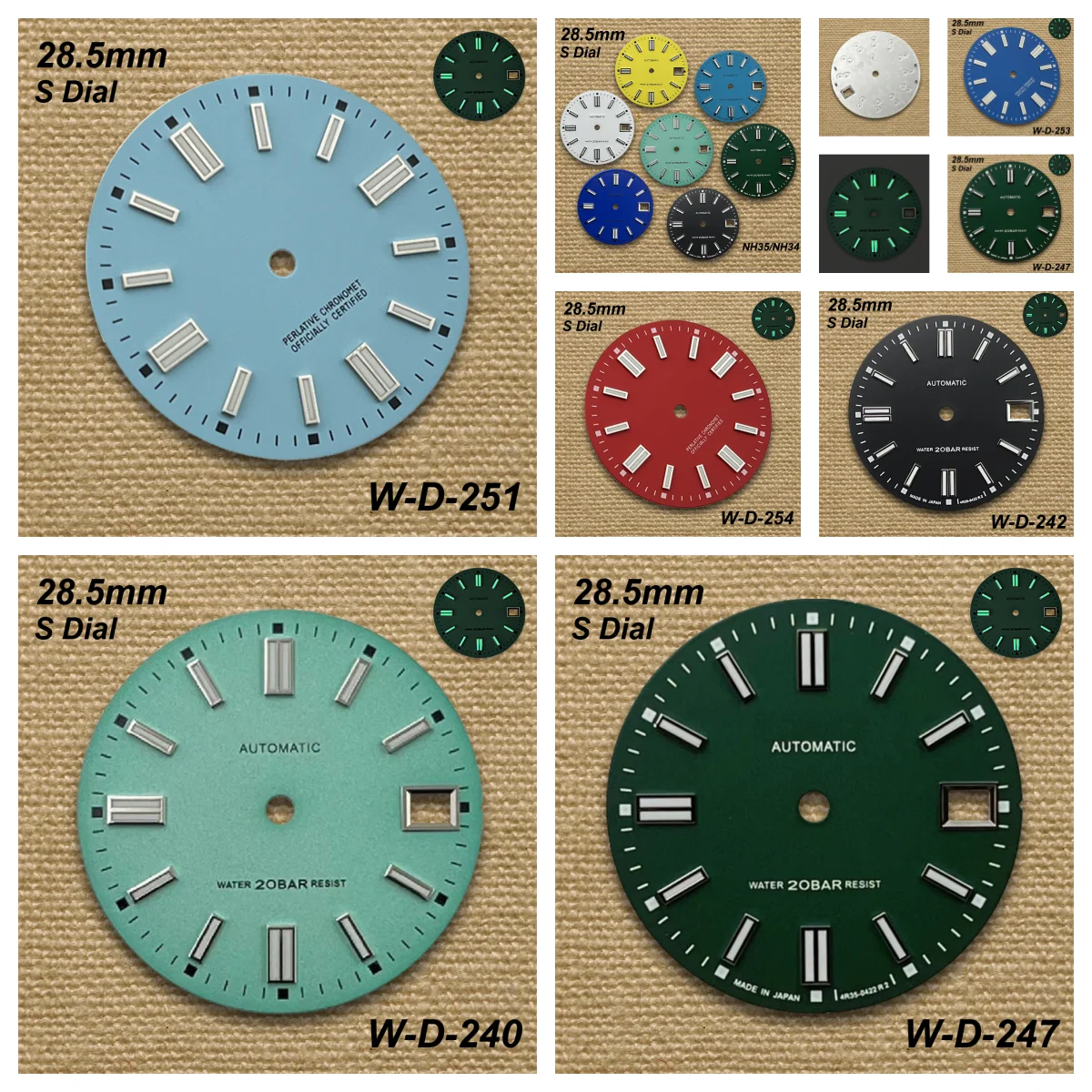 

28.5mm S Logo Matte Dial Suitable for NH35/NH36/4R/7S Automatic Movement Green Luminous Diving Watch Modification Accessories