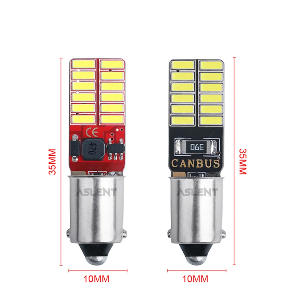 10x BA9S 180 ° Car LED T4W H6W W5W LED CANBUS 4014 24SMD LED lampadina Car Interior targa luce Marker lettura Auto lampada bianca