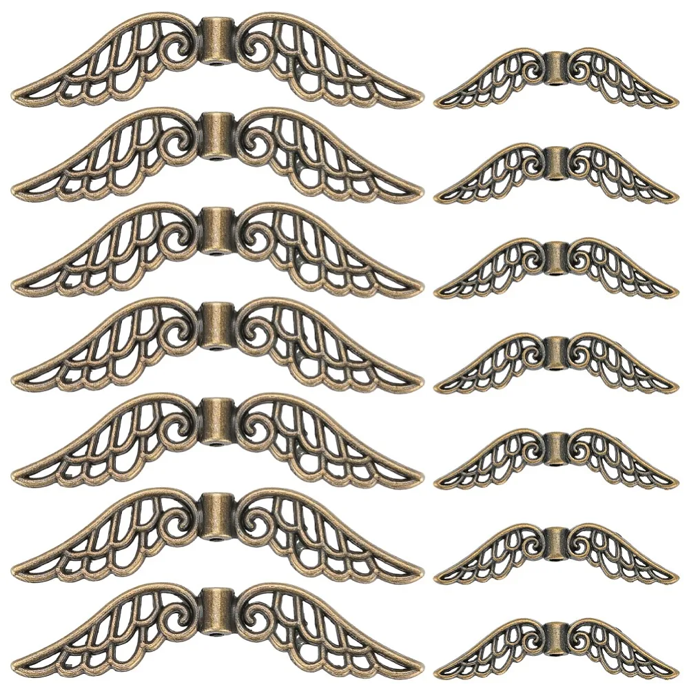 60 pièces, 2 styles, perles en alliage, style aile, sans cadmium, sans plomb, bronze, 7,5~12x30~52x3~4mm, trou: 1~1,5mm, 30 pièces/style