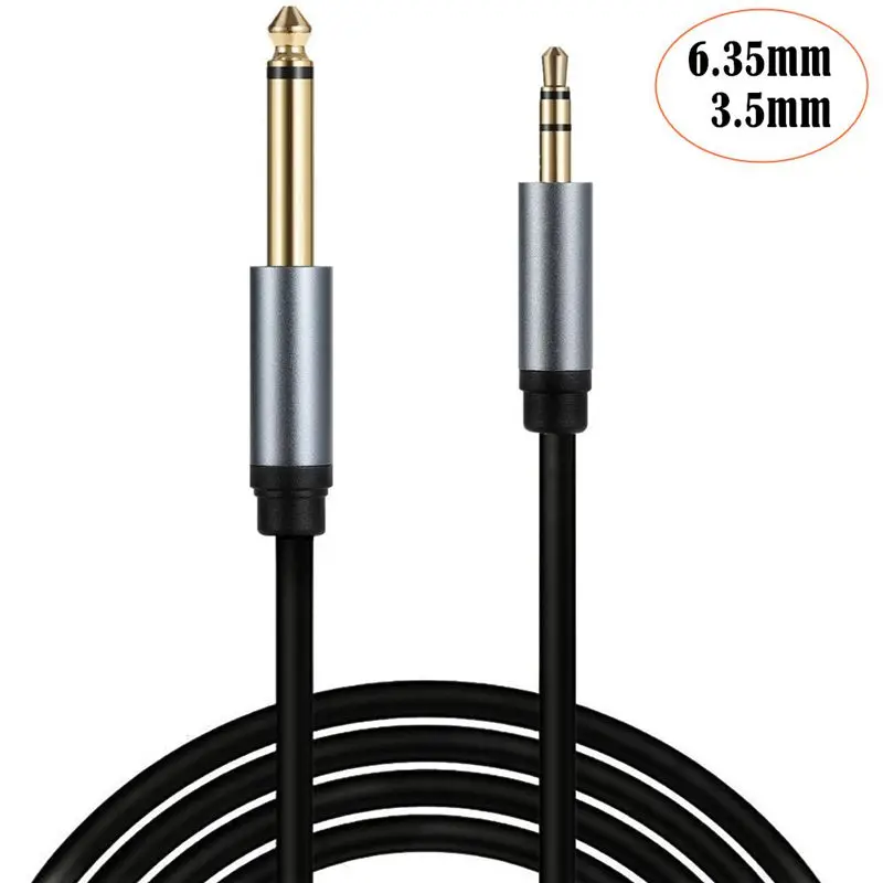 Mixer Speaker Audio Cable 6.35mm Mono Male To 3.5mm Dual Channel Male Copper Core Gold-Plated Connector