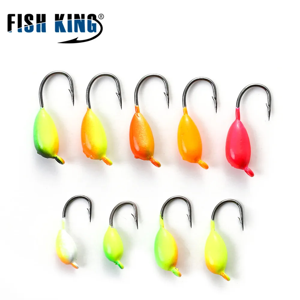 FISH KING 5PCS Winter Fishing Lure Jig Head Hook 1g 1.5g 1.8g 3D Eyes Ice Fishing Artificial Bait Accessories