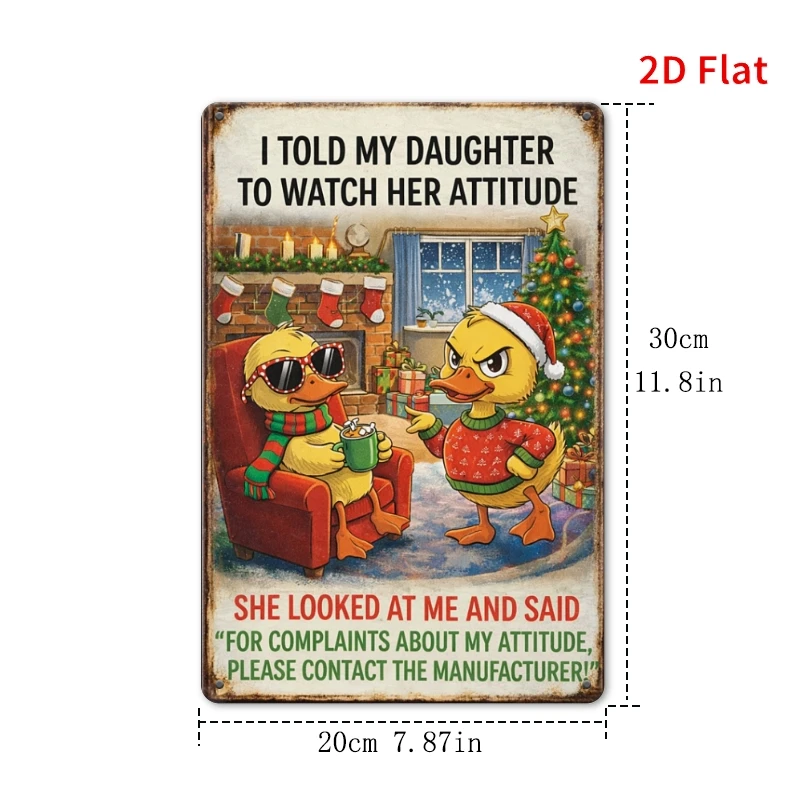 1pcs 30x20cm- Funny Christmas Duck Dad Daughter aluminum Sign, Retro Holiday Humor Metal Wall Art, Decorative Signs