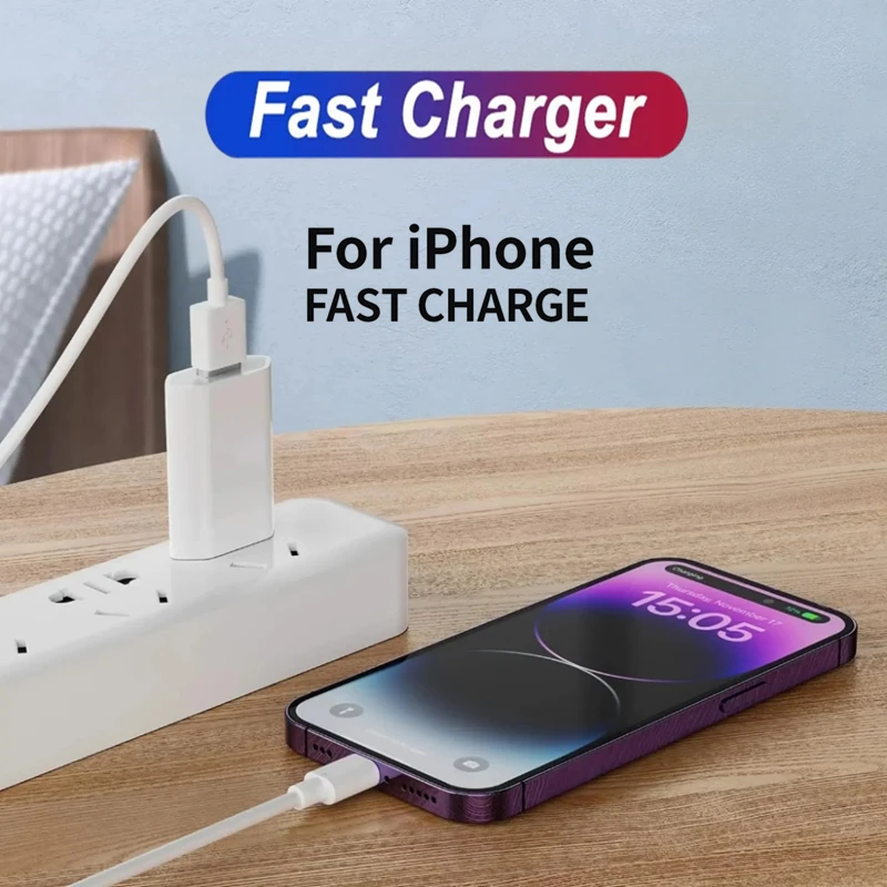 US Plug USB Fast Charger For iPhone 11 12 mini 13 14 Pro XS Max X XR 6 6S 7 8 14 Plus SE 2020 5 5S 5C USB Charging Cable 1m Suit
