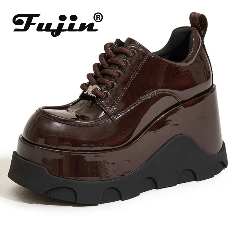 Fujin 10cm microfibra pelle primavera ZIP moto Chelsea stivali pompe ginocchio alta moda Punk piattaforma alla caviglia donna scarpe autunnali