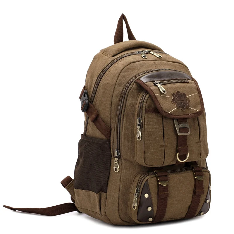 Mochila escolar de lona vintage para hombre, bolsa de viaje de gran capacidad de 14 pulgadas para ordenador portátil, nueva moda