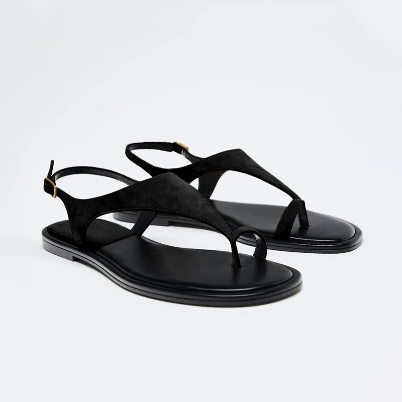 

ZABA TANA Summer 2025 Women's Roman Sle Flat Bot Faion Sandals Universal Outerwear Toe Post Comfortable Low Heel