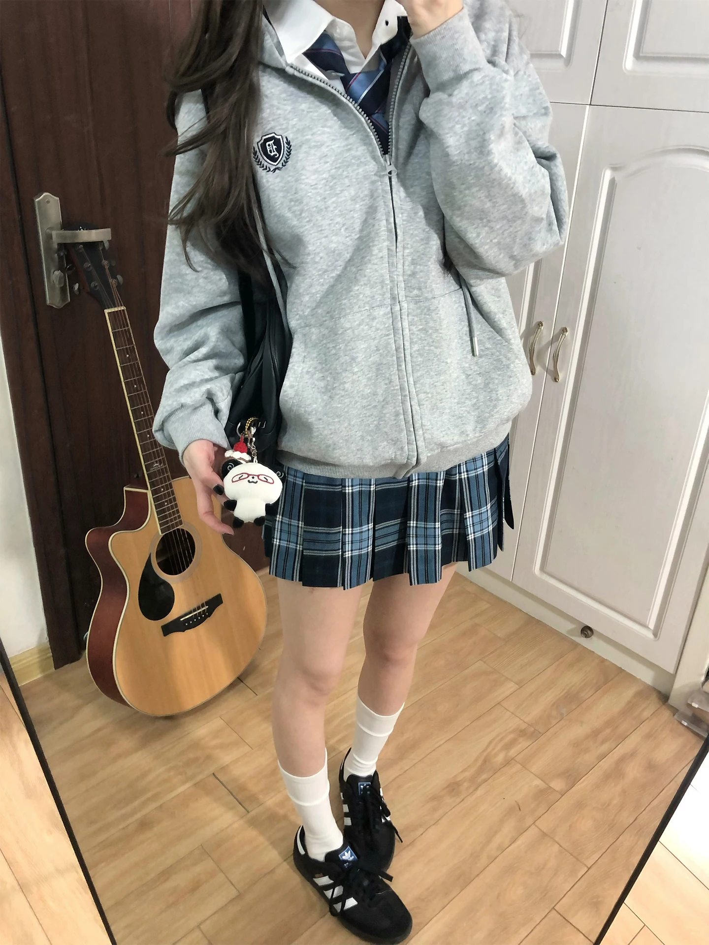 

Tokyo Annual Record Jk School Supply Grey Hooded Zipper Sweatshirt Women's Casual Loose Outerwear Spring Autumn Wear for Couples