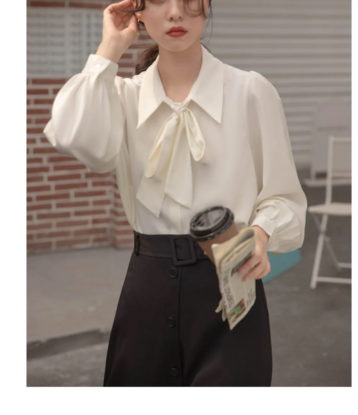 قمصان نسائية طويلة الأكمام من الشيفون بأزرار سفلية، تصميم محايد كبير الحجم، مريح مناسب للخريف، مريح للاستخدام اليومي