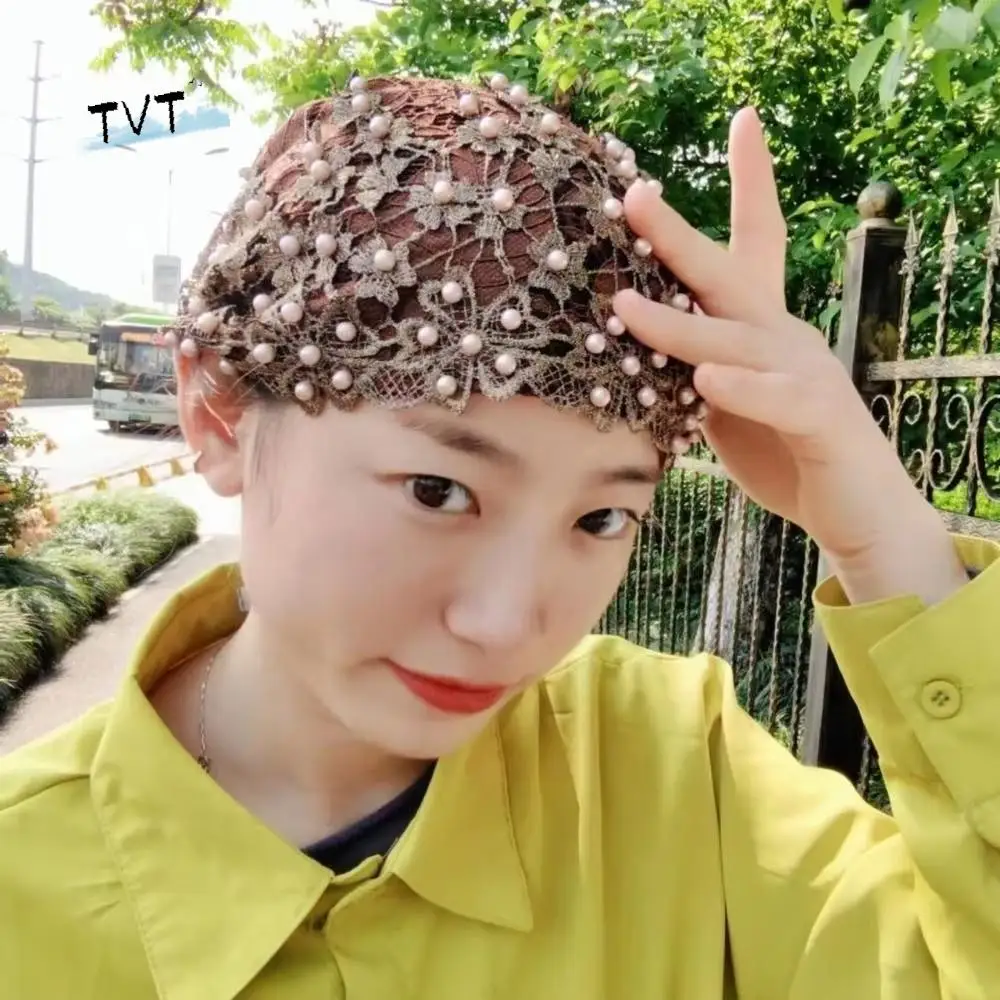 

Creative Beaded Decoration Ethnic Headscarf Gat Comfortable Retro Ethnic Beaded Hat Soft Solid Color Pullover Hat Head Cover