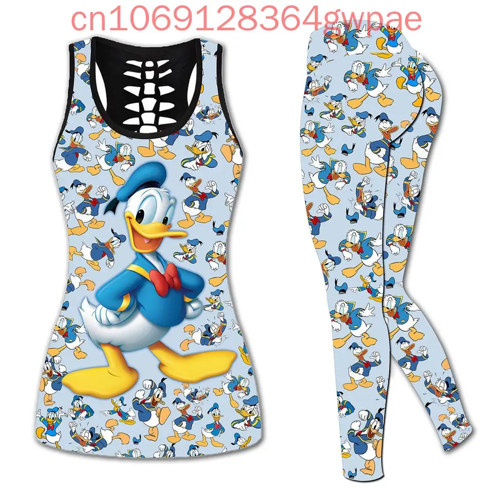 

Disney Donald Duck Women Cutout Tank Top and Leggings Yoga Set Summer FitnessTracksuit Hollow Tanktop Leggings Suit