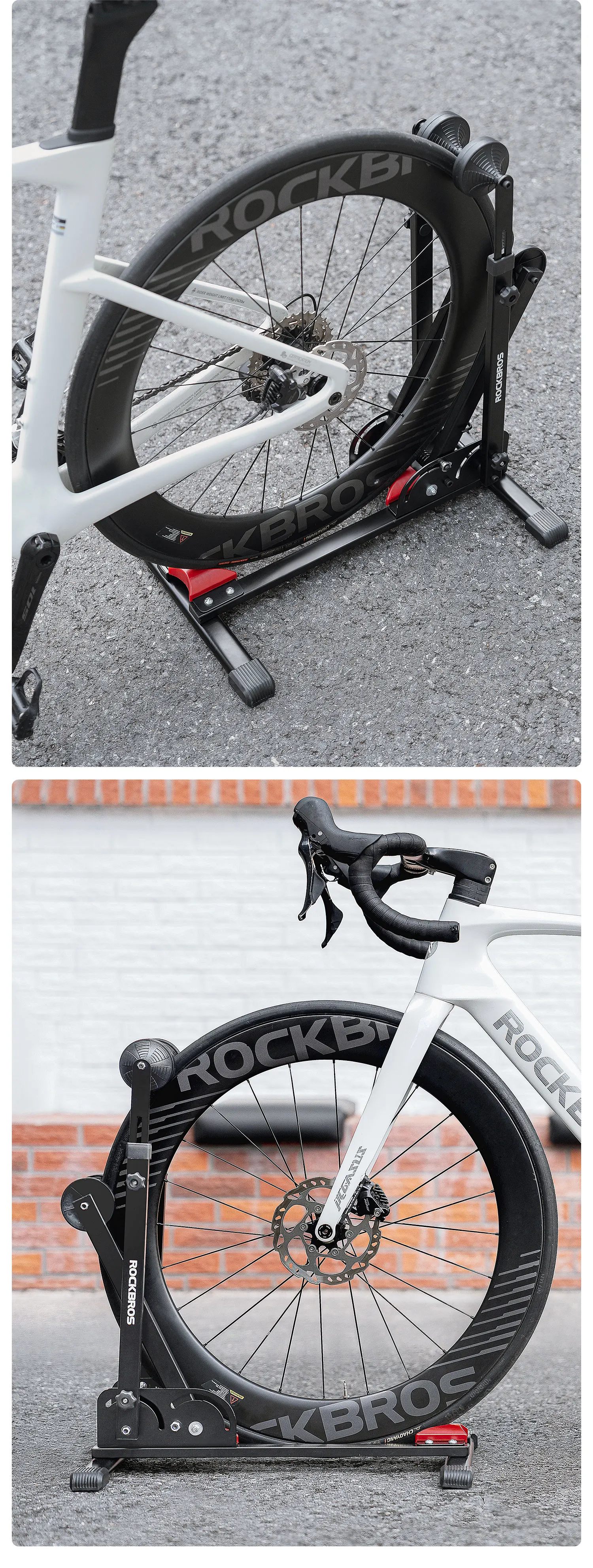 ROCKBROS Fahrrad-Parkständer, doppelte Stangen, Kohlenstoffstahl, MTB, Rennrad, faltbare Fahrrad-Parkständer, die Radfahren steht – Detail 11