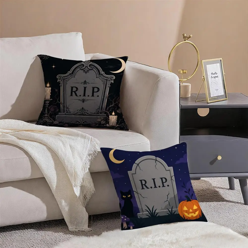 Halloween Tombstone Cushion Cover Pillowcase Short Plush Invisible zipper Room Sofa Cushion Cover