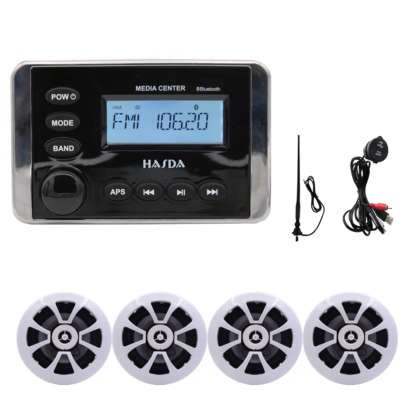 Marine Audio System For Boat RV UTV H-336 Radio +4 6.5'' Coaxial Speakers BT IP66